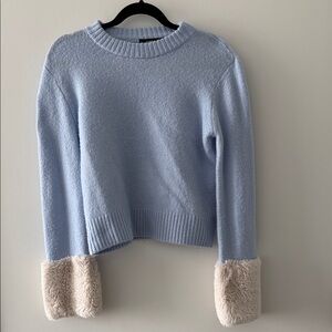 Zara Light Blue Sweater with Cream Fuzzy Cuffs